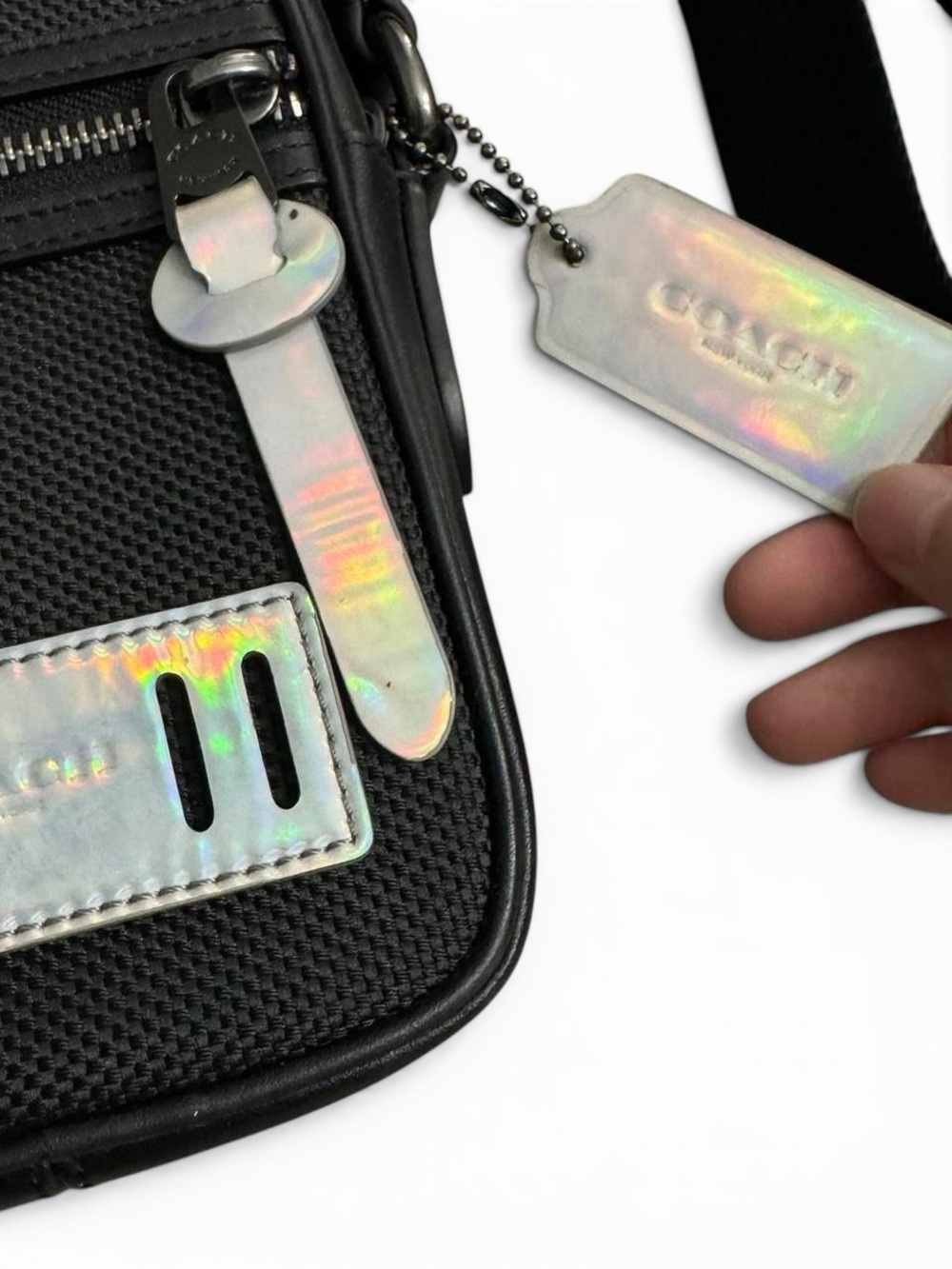 Coach Terrain Leather Holographic Crossbody Bag in Black F89176 - Picture 3 of 8